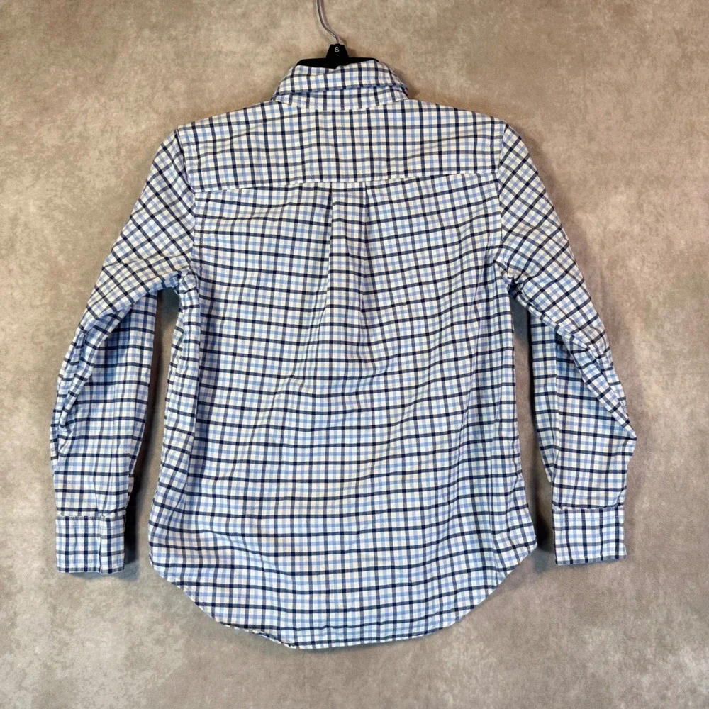 Ralph Lauren Button Down Shirt Boys M 10-12 Blue White Plaid Long Sleeve Pony